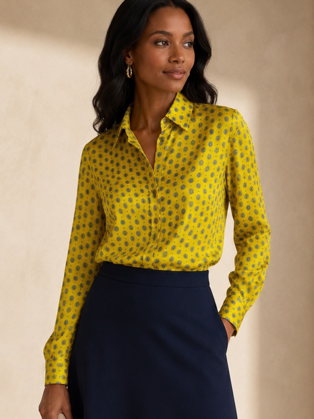 100% Silk Banana Republic Dillon Paisley Shirt Yellow Button Down Preppy Small